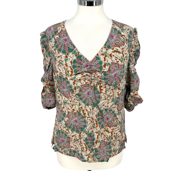 Veronica Beard Henrieta Silk Floral Ruched Blouse Top Multicolor Size 8 - Picture 15 of 15
